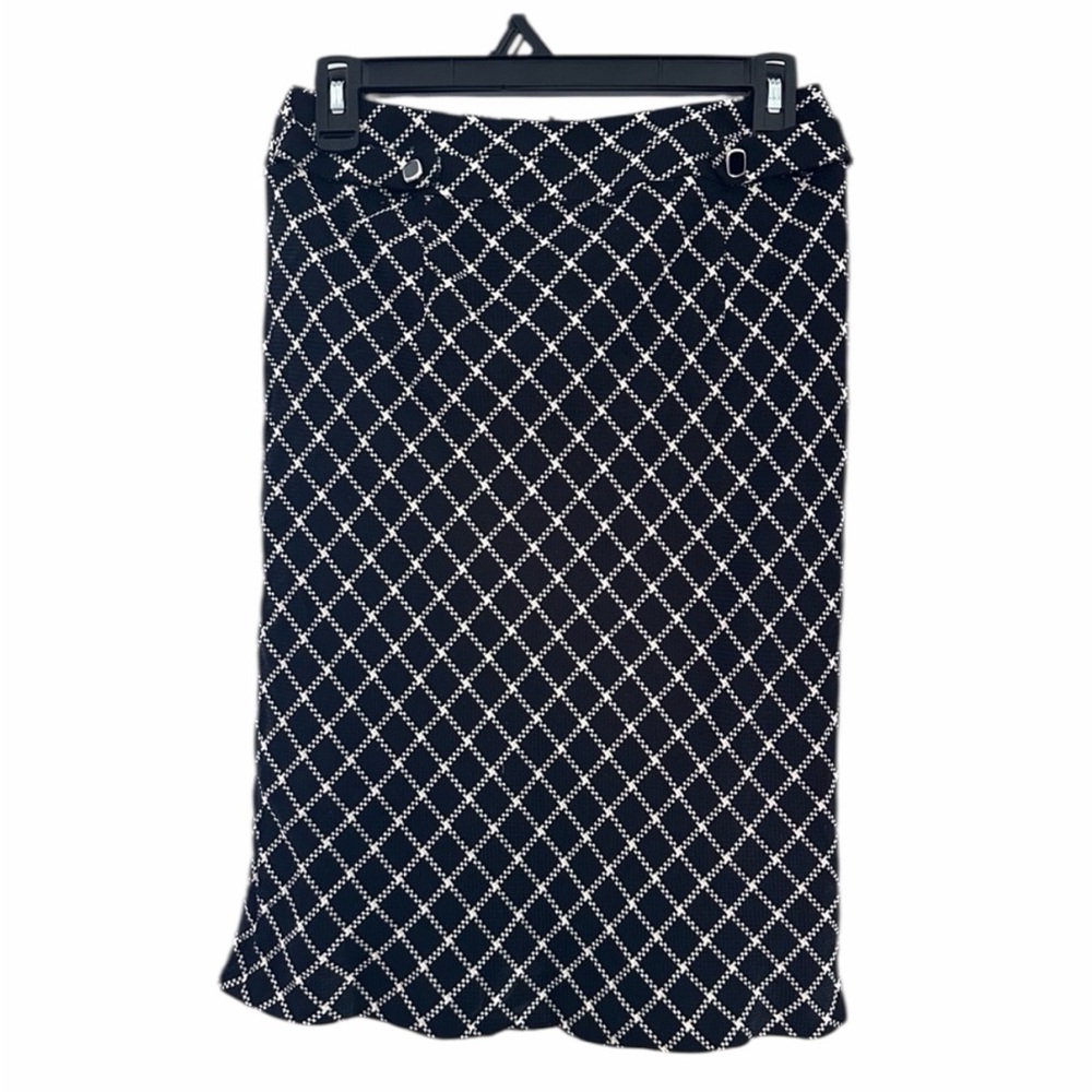 Antonio Melani 100% Silk Black White Plaid Pencil Skirt Size 0 Waist 13.5”